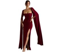 JUMISEE Women’s Flowy Cloak Sleeve Wedding Guest Dress Sexy Ruched High Slit Maxi Dress Formal Cape Cocktail Dresses