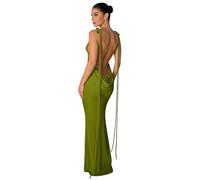JUMISEE Women Sexy Backless Draped Maxi Dress - Elegant Sleeveless Spaghetti Strap Evening Dress - Olive Green, M