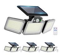 JumJam Solar Flood Lights Outdoor, 3 Adjustable Heads Solar Lights Outdoor Motion Sensor, 280LED Waterproof Wireless Solar Powered Spot Light for Yard Garage Garden Porch, 4 Pack