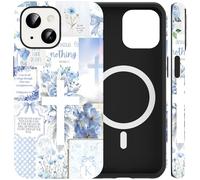 Jumkook Magnetic Case for iPhone 14/iphone 13 6.1", Jesus Bible Verse Cross Collage Pattern Design, Aesthetic Christian Floral Printed,Compatible with Magsafe,Soft TPU Hard PC Phone Cover for iPhone14