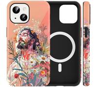 Jumkook Magnetic Case for iPhone 14/iphone 13 6.1", Jesus Floral Pattern Design, Aesthetic Christian Flower Printed,Compatible with Magsafe,Soft TPU Hard PC Shockproof Protect Phone Cover for iPhone14