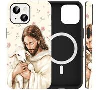 Jumkook Magnetic Case for iPhone 14/iphone 13 6.1", Jesus Sheep Pattern Design, Aesthetic Christian Flower Printed, Compatible with Magsafe,Soft TPU Hard PC Shockproof Protect Phone Cover for iPhone14