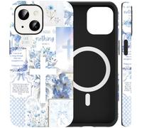 Jumkook Magnetic Case for iPhone 15 6.1", Jesus Bible Verse Cross Collage Pattern Design, Aesthetic Christian Floral Printed, Compatible with Magsafe, Soft TPU Hard PC Phone Cover for iPhone 15