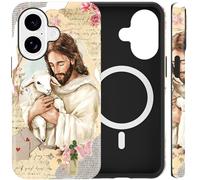 Jumkook Magnetic Case for iPhone 16 6.1", Jesus Bible Verse Sheep Collage Pattern Design, Aesthetic Christian Quotes Printed, Compatible with Magsafe, Soft TPU Hard PC Phone Cover for iPhone 16