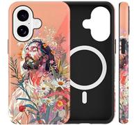 Jumkook Magnetic Case for iPhone 16 6.1", Jesus Floral Pattern Design, Aesthetic Christian Flower Printed, Compatible with Magsafe, Soft TPU Hard PC Shockproof Protect Phone Cover for iPhone 16