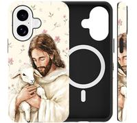 Jumkook Magnetic Case for iPhone 16 6.1", Jesus Sheep Pattern Design, Aesthetic Christian Flower Printed, Compatible with Magsafe, Soft TPU Hard PC Shockproof Protect Phone Cover for iPhone 16