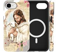 Jumkook Magnetic Case for iPhone 16E 6.1", Jesus Bible Verse Sheep Collage Pattern Design, Aesthetic Christian Quotes Printed, Compatible with Magsafe, Soft TPU Hard PC Phone Cover for iPhone 16E