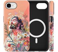 Jumkook Magnetic Case for iPhone 16E 6.1", Jesus Floral Pattern Design, Aesthetic Christian Flower Printed, Compatible with Magsafe, Soft TPU Hard PC Shockproof Protect Phone Cover for iPhone 16E