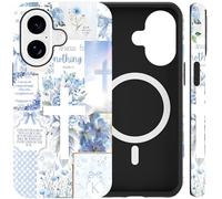 Jumkook Magnetic Case for iPhone 17 6.3", Jesus Bible Verse Cross Collage Pattern Design, Aesthetic Christian Floral Printed, Compatible with Magsafe, Soft TPU Hard PC Phone Cover for iPhone 17