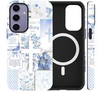 Jumkook Magnetic Case for Samsung Galaxy S24 6.2",Jesus Bible Verse Cross Collage Pattern Design,Aesthetic Christian Floral Printed,Compatible with Magsafe,Soft TPU Hard PC Phone Cover for Samsung S24