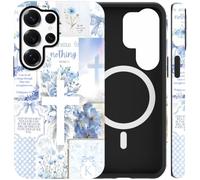 Jumkook Magnetic Case for Samsung Galaxy S25 Ultra 6.8",Jesus Bible Verse Cross Collage Pattern Design,Aesthetic Christian Floral Printed,Compatible with Magsafe,Soft Phone Cover for Samsung S25 Ultra