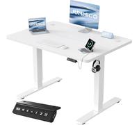 JUMMICO 100x60cm Electric Standing Desk with USB Charging Height Adjustable Desk with Sedentary Reminder Stand Up Desk with Splice Board for Home Office,White