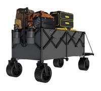 JUMMICO 332L Folding Festival Trolley with Adjustable Tailgate, 360° All-Terrain Wheels, Heavy Duty Camping & Beach Cart, 180KG Load, Garden Pull Along Trolley, Grey