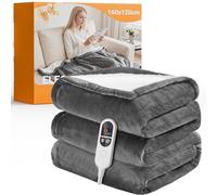 JUMMICO Electric Blanket Heated Throw - 12H Timer, 160x120cm Luxury Heated Blanket Flannel Fleece, Machine Washable Energy-Saving, 6 Heat Setting, Safety Shut Off, Overheat Protection- Light Grey