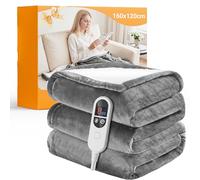 JUMMICO Electric Heated Throw Blanket 160x120cm, Flannel Fleece & 6 Heat Settings, 12H Timer, Machine Washable, Auto Shut-Off, Energy Saving Heating Blanket, Overheat Protection - Light Grey