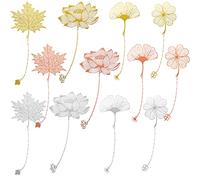 Jummisy 12 Pieces Metal Bookmarks with Chain for Women Metal Leaf Bookmark for Book Lovers Writers Readers Children Teens Adults Gold Silver and Rose Gold(Chain Style)