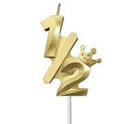 Jumochi Number 1/2 Birthday Candle Half Years Old Six Monthes Happy Cake Topper Decorations 3D Crown (Crown-1/2, Gold)