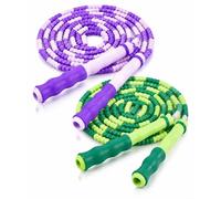 Jump Rope for Kids, Beaded Jumping Rope for 8-12, 9Ft Adjustable Skipping Rope with Soft Beaded, Tangle-Free Jumprope for Girls Boys, Students Outdoor Fitness Exercise(Green+Purple)