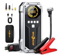 Jump Starter Power Bank with Compressor with 26800 mAh 6000 A Peak Power 150 PSI Compressor with LCD Screen, Portable Starter Power Bank with LED Torch