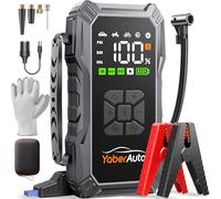 Jump Starter Power Pack with Air Compressor, YaberAuto 5500A Portable Car Battery Booster (All Petrol/10L Diesel), 12V Car Jump Starter Power Bank with Jump Leads, LCD Screen, Emergency Light