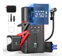 Jump Starter Power Pack with Air Compressor Car Battery Booster Jump Starter with 150PSI Air Compressor 3200A Peak 12V Car for up to Gas/6L Diesel Large LCD Display with LED Lights (J26)