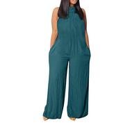 Jump Suit for Women Uk -Womens Jumpsuit Plus Size Casual Sleeveless Loose Solid Baggy Stretchy Long Pant Romper Overalls Pockets (Navy XXL)