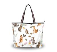 JUMPBEAR Canvas Tote Bag Women Handbag Lovely Cat Flower Butterfly Ladies Shopping Shoulder Bag