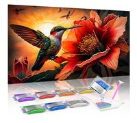 Jumpdot 5D Diamond Painting Kit Full Drill Large Size Flowers and Hummingbirds Diamond Art Wall Decoration for Living Room Art Set 35.4x19.7 inches