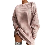 Jumper Dress for Women UK Plus Size Turtleneck Sweater Chunky Knit Jumper Dress Ladies Ribbed Knitted Pullover Sweaters Mini Casual Dresses Long Sleeve Sweatshirt Oversized Fall Winter Clothing Pink