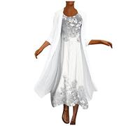 Jumper Dress For Women Uk Tea Dresses For Women Uk A Dress With Pockets Crew Neck Floral Print Chiffon Dresses 2 Piece Set Dresses Midi Dresses 1920S Dress (White, Xl)