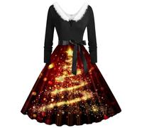 Jumper Dress for Women UK, Womens Christmas Printed Pullover Christmas Clothes Print Dress Mrs Claus Outfit Tunics for Women UK Adult Costume Long Sleeve Santa Print Ladies Xmas Festive