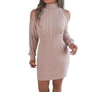 Jumper Dress Plus Size, Turtle Neck Dress Long Sleeve Dress Ladies Button Tunic Dress with Pockets Roll Neck Cocktail Dresses Ladies Winter Dresses Sweater Dresses for Women
