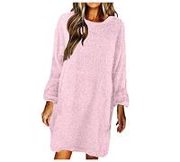 Jumper Dress Tunic Dresses for Women Uk, Outdoor/indoor Flowy Casual Keep Warm Knitting Autumn Winter Round Neck Elegant Slim Long Loose Sleeves Lazy Style Fashionable Ribbed Solid Color Skirts