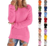 Jumper Dresses For Women Plus Size Fleece Jumpers Soft Warm Autumn Winter Sweaters Plain Elegant Cosy Jumpers Ladies Long Sleeve Crewneck Thermal Pullover Jumper 2025 Fall Fashion Casual Tunic Tops