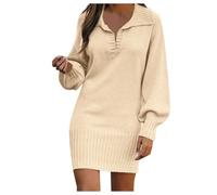 Jumper Dresses for Women Uk Ribbed Dress-Fashionable Lazy Style Tunic Loose Autumn Winter Keep Warm Hip-Covered Solid Color Knitting Outdoor/indoor Round Neck Flowy Casual Elegant Long Sleeves Skirts