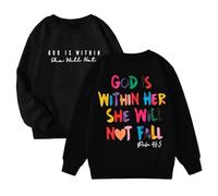 Jumper for Girls 15 Years - God Is Within Her She Will Not Fall Hoodies for Girls Sweatshirt Verse Preppy Top (Black 2-3 Years)
