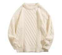 Jumper For Men 4Xl - Sweater Winter Round Neck Solid Color Versatile Knitted Sweater 'S Thick Bottom Knitted Sweater (White Xxxl)