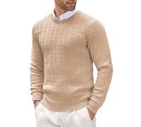 Jumper for Men UK Crew Neck Knit Pullover Cable Knitted Jumper Long Sleeve Business Office Warm Sweater Undershirt Soft Comfortable Knitwear Work Sweater Casual Solid Color Smart Jumper Beige