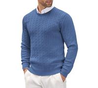 Jumper for Men UK Crew Neck Knit Pullover Cable Knitted Jumper Long Sleeve Business Office Warm Sweater Undershirt Soft Comfortable Knitwear Work Sweater Casual Solid Color Smart Jumper Blue