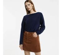 Jumper in Fine Cashmere Knit with Boat Neck Navy Blue