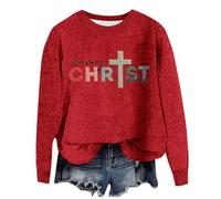 Jumper Women Christmas Tops Womens Clothes 2024 Women's Merry Christmas Print Sweatshirt Spring and Autumn One Word Shoulder Exposed Shoulder Hood Jacket Sweater Print Long Sleeve Tall Size (Red, L)