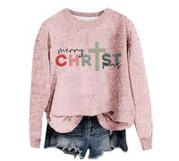Jumper Women Christmas Tops Womens Clothes 2024 Women's Merry Christmas Print Sweatshirt Spring and Autumn One Word Shoulder Exposed Shoulder Hood Jacket Sweater Print Long Sleeve Tall Size (Pink, L)