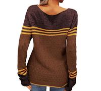 Jumper Women, Elegant Women's Autumn Winter Knit Pullover Sweater Featuring Floral Crochet And Striped Patchwork Design On Round Neck Long Sleeve Top