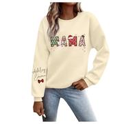 Jumper Womens Sweatshirts Pullover Sweater Top Women's Sweatshirt Casual Christmas Mama Letter Printed Top Crew Neck Long Sleeve Cute Loose Pullover Hoodie New Year Sweater Women (Beige, M)