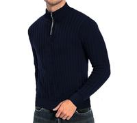 Jumpers for Men UK Chunky Knit Jumper Pullover Quarter Zip Knitted Sweater Stand Collar Long Sleeve Knitwear Autumn Winter Warm Solid Color Sweater Slim Fit Work Jumper Casual Smart Sweater Navy