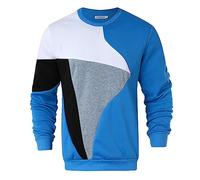 Jumpers for Men UK Colour Block Sweatshirts Oversized Long Sleeve Crew Neck Ribbed Cuff Pullover Loose Fit Fashion Casual Sweatshirt Soft and comfy Tops for Outdoor Wear Blue