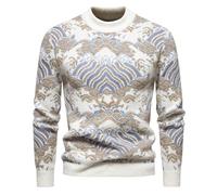 Jumpers for Men UK Sale Clearance, Mens Sweatshirts Winter Sea Wave Graphic Knitted Jumpers Crew Neck Sweater Slim Fit Pullover Long Sleeve Knit Tops Warm Knitwear with Ribbed Cuffs Khaki