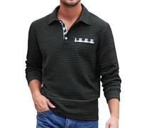 Jumpers for Men UK Waffle Mens Polo Shirts Long Sleeve Sweatshirts Button Up Lapel Men's Jumper Knitwear Patchwork Collar Knitwear Fall Winter Sweater (Black, XXL)
