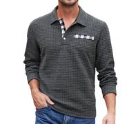 Jumpers for Men UK Waffle Mens Polo Shirts Long Sleeve Sweatshirts Button Up Lapel Men's Jumper Knitwear Patchwork Collar Knitwear Fall Winter Sweater (Light Ashy, XL)