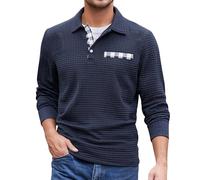 Jumpers for Men UK Waffle Mens Polo Shirts Long Sleeve Sweatshirts Button Up Lapel Men's Jumper Knitwear Patchwork Collar Knitwear Fall Winter Sweater (Navy, M)